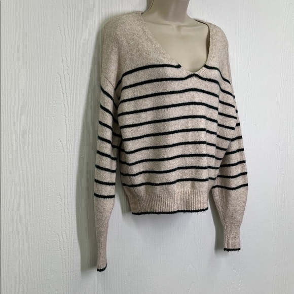 Madewell - Wedged Luxury Forest Green  Stripe V Neck Long Sleeve Sweater Size XS - Picture 5 of 12